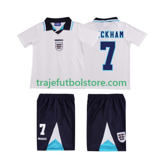 Camiseta 1ª Inglaterra Beckham 7 1996 Retro Niño Manga Corta