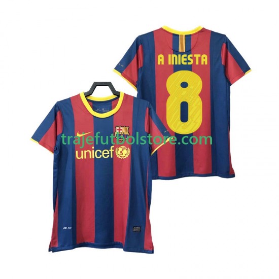 Camiseta 1ª FC Barcelona A INIESTA 8 Retro Hombre 2011 2010 Manga Corta