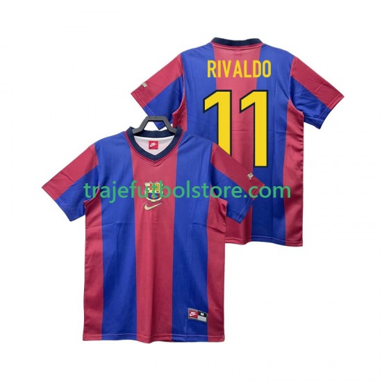 Camiseta 1ª FC Barcelona RIVALDO 11 Retro Hombre 1998 1999 Manga Corta