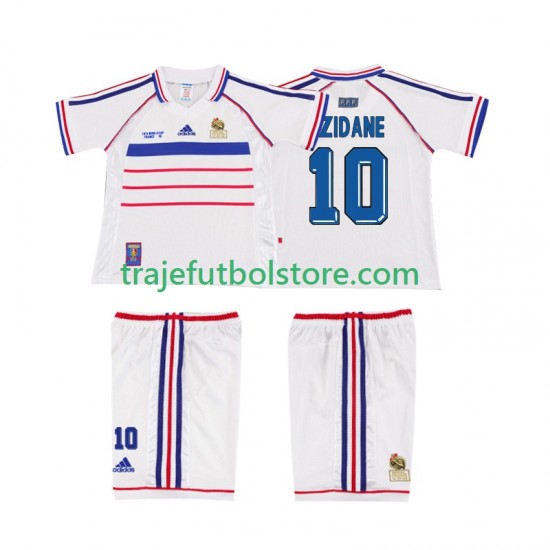 Camiseta 2ª Francia ZIDANE 10 Retro Niño 1998 Manga Corta