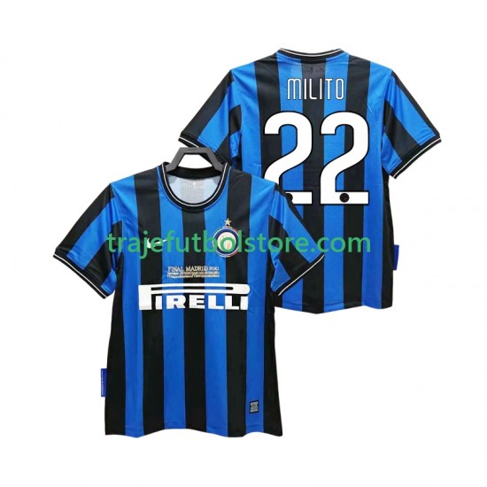 Camiseta 1ª Inter Milan MILITO 22 2009 Retro Hombre 2010 Manga Corta