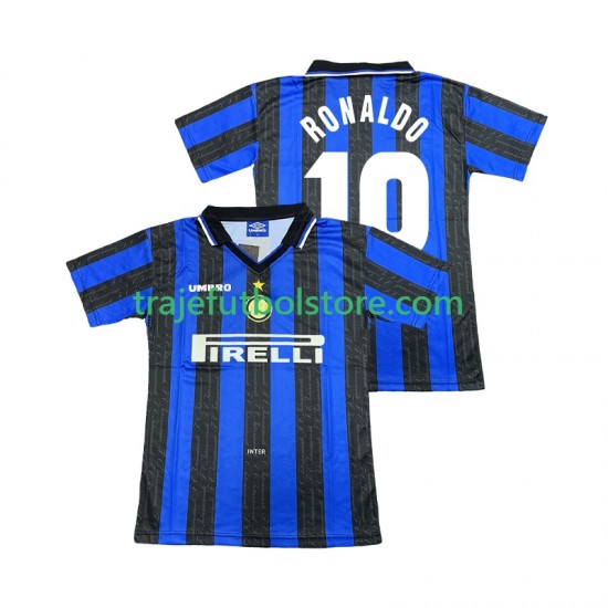 Camiseta 1ª Inter Milan Ronaldo 10 1997 Retro Hombre 1998 Manga Corta