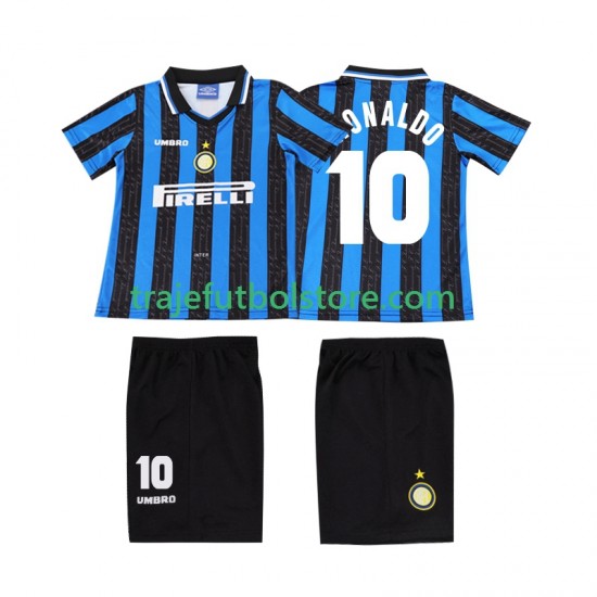 Camiseta 1ª Inter Milan Ronaldo 10 1997 Retro Niño 1998 Manga Corta