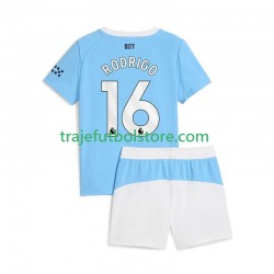 Camiseta 1ª Manchester City Rodrigo Hernandez 16 Niño 2025-2026 Manga Corta