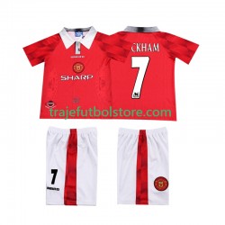 Camiseta 1ª Manchester United BECKHAM 7 1996 1997 Retro Niño Manga Corta