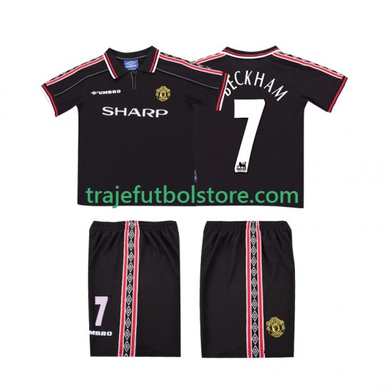 Camiseta 2ª Manchester United Beckham 7 Retro Niño 1998 1999 Manga Corta