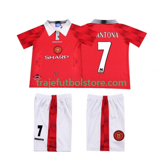 Camiseta 1ª Manchester United CANTONA 7 1996 1997 Retro Niño Manga Corta