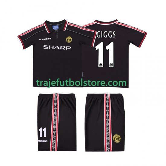 Camiseta 2ª Manchester United GIGGS 11 Retro Niño 1998 1999 Manga Corta
