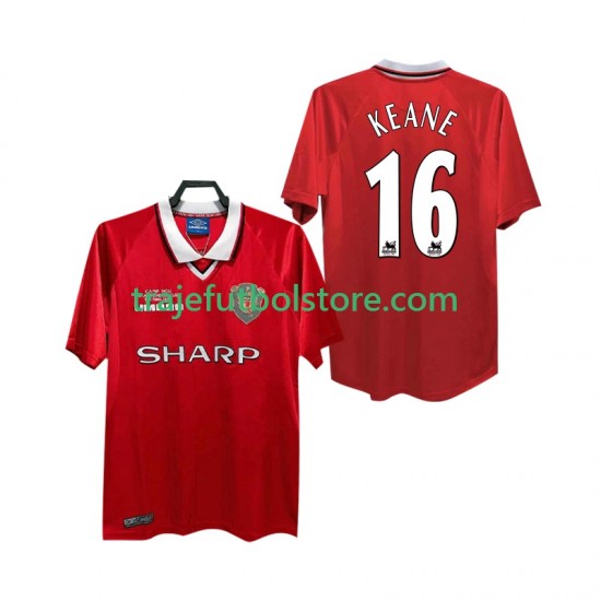 Camiseta 1ª Manchester United Keane 16 2000 Retro Hombre 1999 Manga Corta