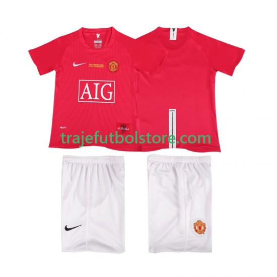 Camiseta 1ª Manchester United Champions League 2007 Retro Niño 2008 Manga Corta