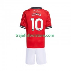 Camiseta 1ª Manchester United Matheus Cunha 10 Niño 2025-2026 Manga Corta