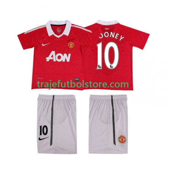 Camiseta 1ª Manchester United Rooney 10 Retro Niño 2011 2010 Manga Corta