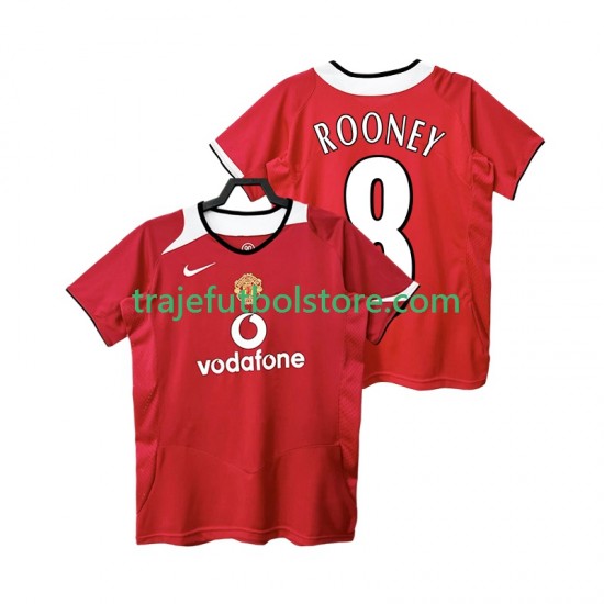Camiseta 1ª Manchester United Rooney 8 2005 Retro Hombre 2006 Manga Corta
