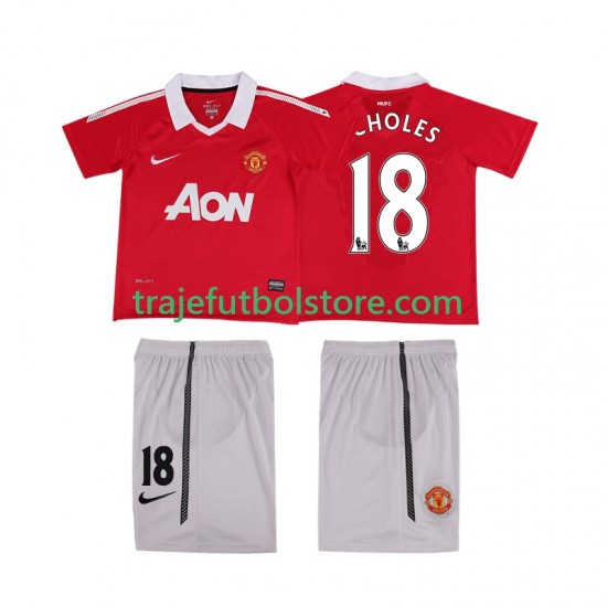 Camiseta 1ª Manchester United SCHOLES 18 Retro Niño 2011 2010 Manga Corta