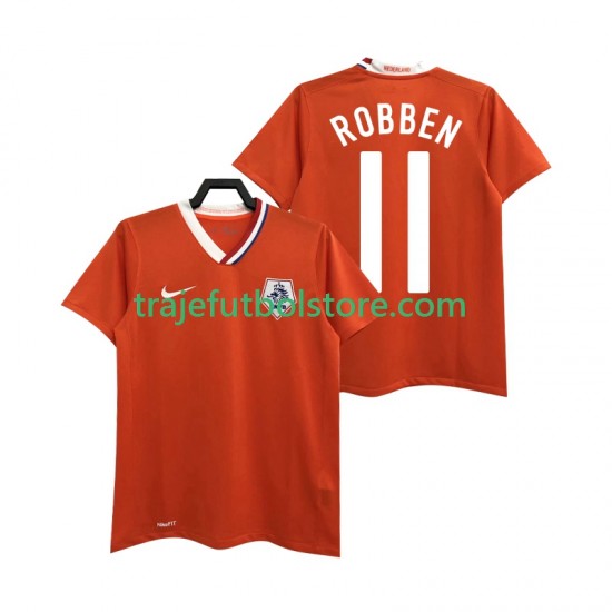 Camiseta 1ª Países Bajos ROBBEN 11 Retro Hombre 2008 Manga Corta