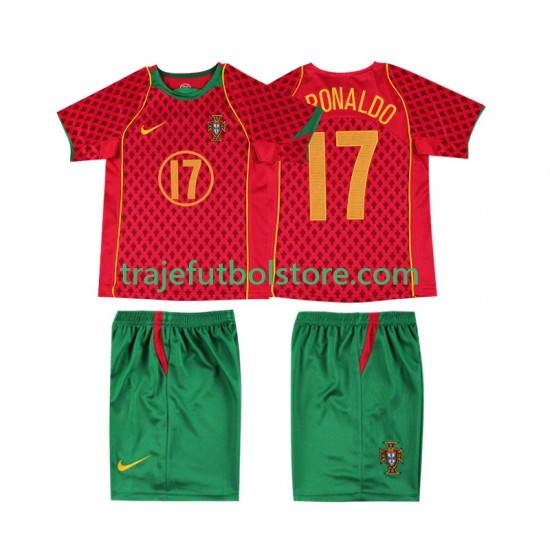 Camiseta 1ª Portugal Cristiano Ronaldo 17 Retro Niño 2004 Manga Corta