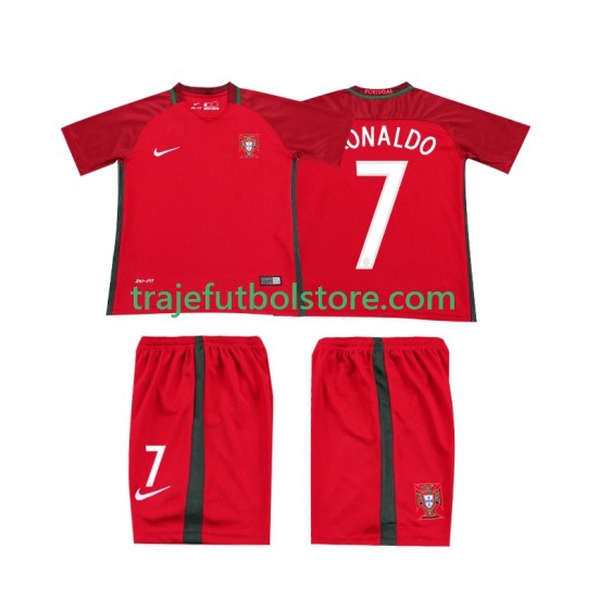 Camiseta 1ª Portugal RONALDO 7 2016 Retro Niño Manga Corta