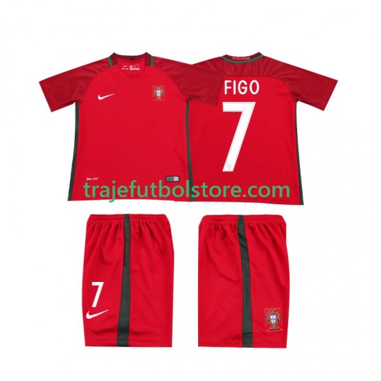 Camiseta 1ª Portugal FIGO 7 2016 Retro Niño Manga Corta