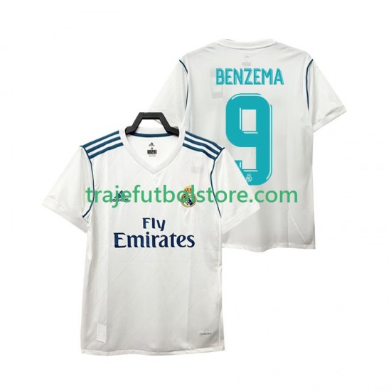 Camiseta 1ª Real Madrid BENZEMA 9 2017 2018 Retro Hombre Manga Corta
