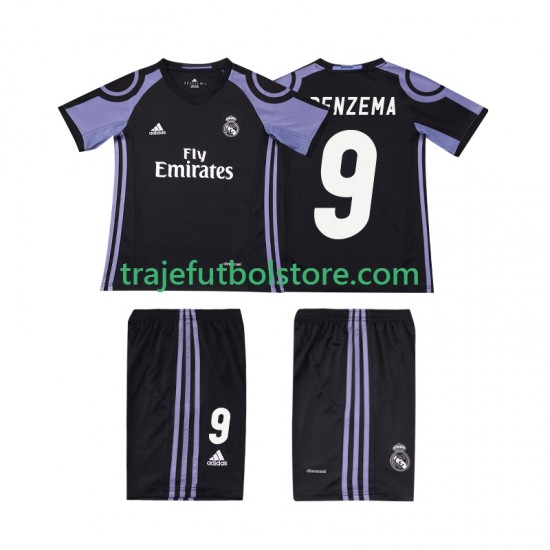 Camiseta 3ª Real Madrid BENZEMA 9 2016 2017 Retro Niño Manga Corta