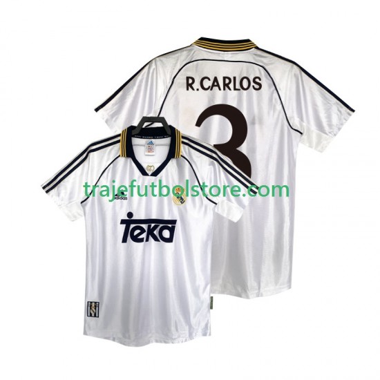 Camiseta 1ª Real Madrid R.CARLOS 3 2000 Retro Hombre 1998 Manga Corta