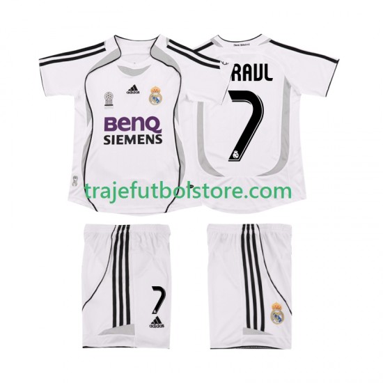Camiseta 1ª Real Madrid RAUL 7 2007 Retro Niño 2006 Manga Corta