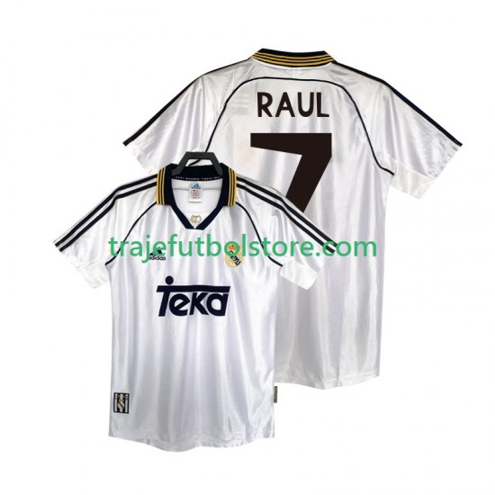 Camiseta 1ª Real Madrid RAUL 7 2000 Retro Hombre 1998 Manga Corta
