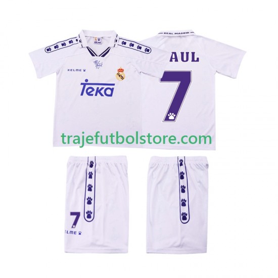 Camiseta 1ª Real Madrid RAUL 7 1996 Retro Niño 1994 Manga Corta
