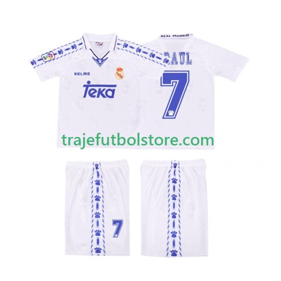 Camiseta 1ª Real Madrid RAUL 7 1996 1997 Retro Niño Manga Corta