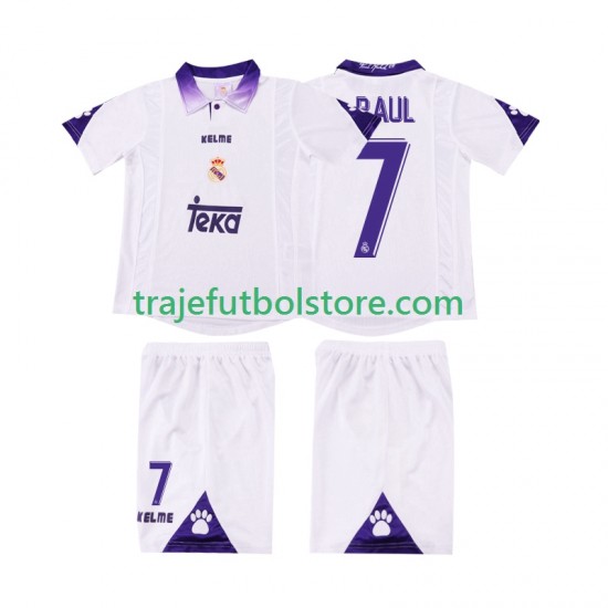 Camiseta 1ª Real Madrid RAUL 7 1997 Retro Niño 1998 Manga Corta