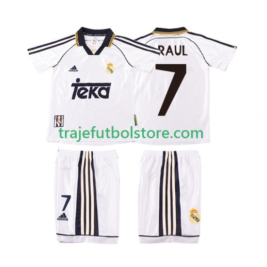 Camiseta 1ª Real Madrid RAUL 7 2000 Retro Niño 1998 Manga Corta