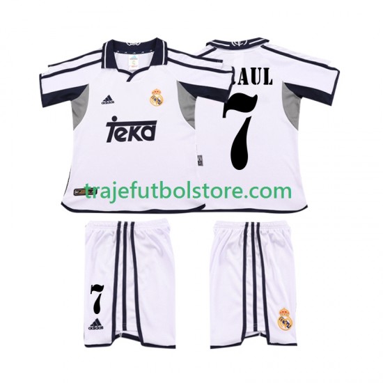 Camiseta 1ª Real Madrid RAUL 7 2001 Retro Niño 2002 Manga Corta
