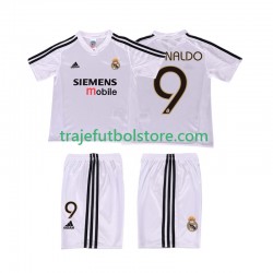 Camiseta 1ª Real Madrid RONALDO 9 5 Retro Niño 2004 2002 Manga Corta