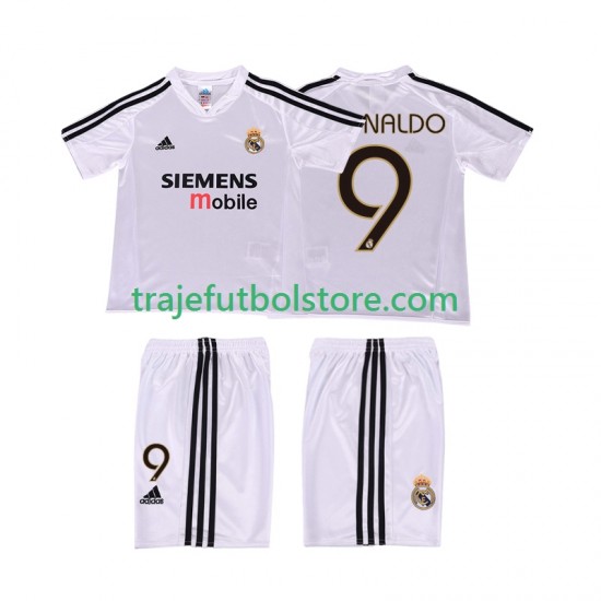 Camiseta 1ª Real Madrid RONALDO 9 5 Retro Niño 2004 2002 Manga Corta