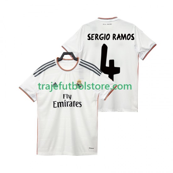 Camiseta 1ª Real Madrid SERGIO RAMOS 4 2013 2014 Retro Hombre Manga Corta