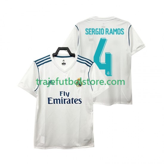 Camiseta 1ª Real Madrid SERGIO RAMOS 4 2017 2018 Retro Hombre Manga Corta