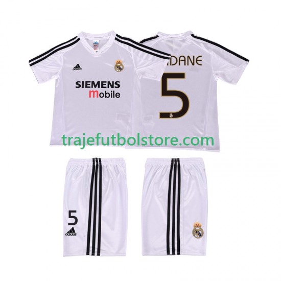 Camiseta 1ª Real Madrid ZIDANE 5 5 Retro Niño 2004 2002 Manga Corta