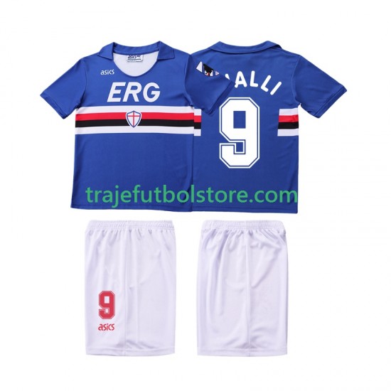 Camiseta 1ª Sampdoria VIALLI 9 1990 1991 Retro Niño Manga Corta