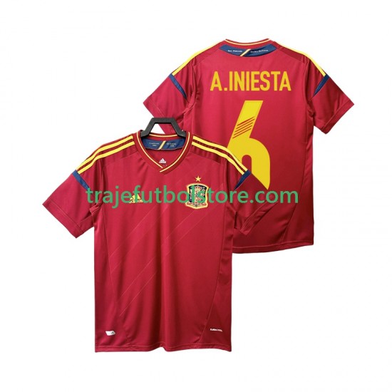 Camiseta 1ª España Andres Iniesta 6 2012 Retro Hombre Manga Corta