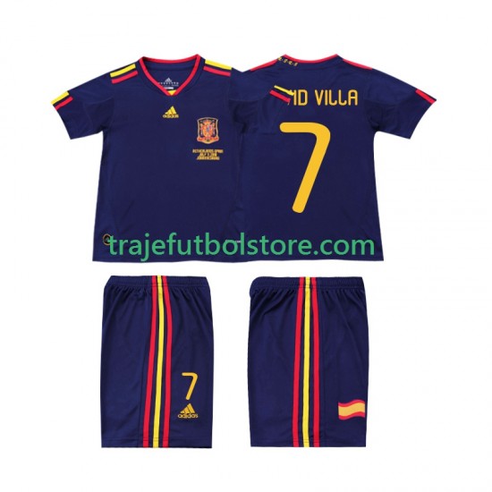 Camiseta 2ª España DAVID VILLA 7 Retro Niño 2010 Manga Corta