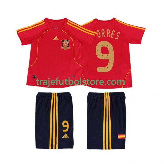 Camiseta 1ª España TORRES 9 Retro Niño 2008 Manga Corta