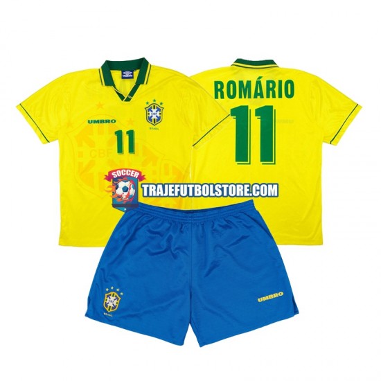 Camiseta 1ª Brasil Romario 11 Retro Niño 1994 Manga Corta
