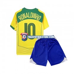 Camiseta 1ª Brasil Ronaldiho 10 Retro Niño 2004 Manga Corta