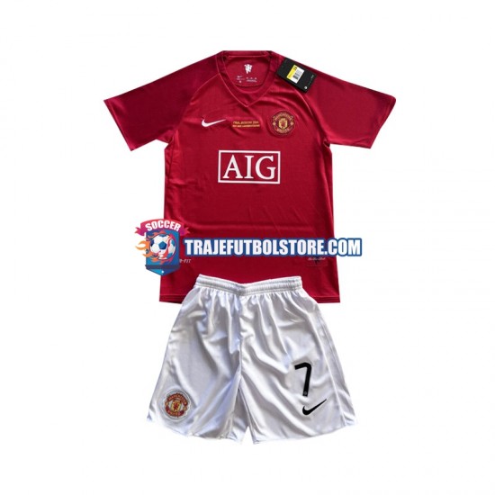 Camiseta 1ª Manchester United Cristiano Ronaldo 7 Champion League 2007 Retro Niño Manga Corta