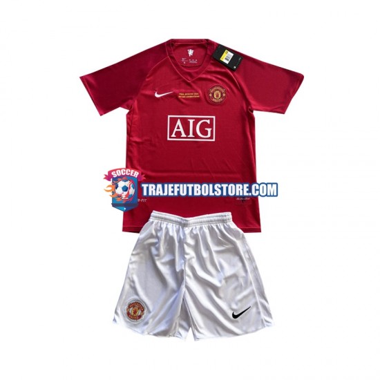 Camiseta 1ª Manchester United Champion League 2007 Niño Manga Corta