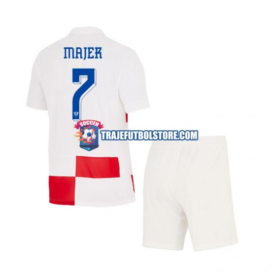 Camiseta 1ª Croacia Lovro Majer 7 Niño Euro 2024 Manga Corta