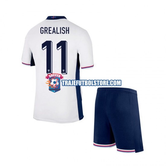 Camiseta 1ª Inglaterra Jack Grealish Niño Euro 2024 Manga Corta