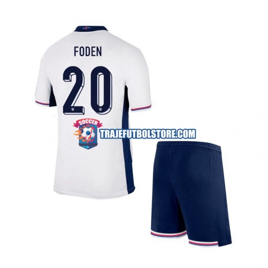 Camiseta 1ª Inglaterra Phil Foden 20 Niño Euro 2024 Manga Corta