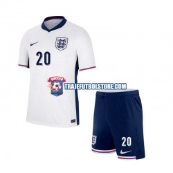 Camiseta 1ª Inglaterra Phil Foden 20 Niño Euro 2024 Manga Corta