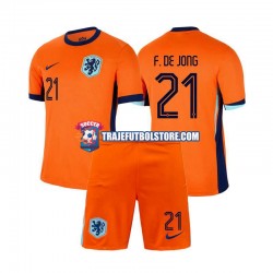 Camiseta 1ª Países Bajos Frenkie de Jong 21 Niño Euro 2024 Manga Corta